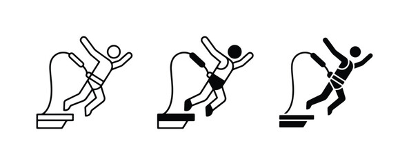 Bungee jumping icons set, extreme sport stick figure jumping from platform, 3 vector silhouettes © Mosaddek