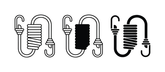 Bungee cord hook icons, elastic strap with metal hooks, 3 industrial tension rope vector set © Mosaddek