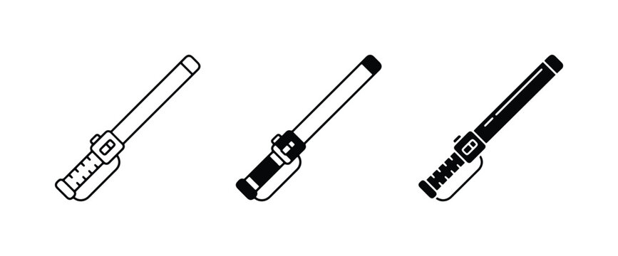 Police Baton Icons, Security Stick Vector Set, Law Enforcement Club Graphics