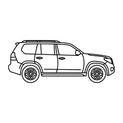 Fototapeta premium Robust SUV side view line art vector illustration for family travel and automotive industry advertising design concept