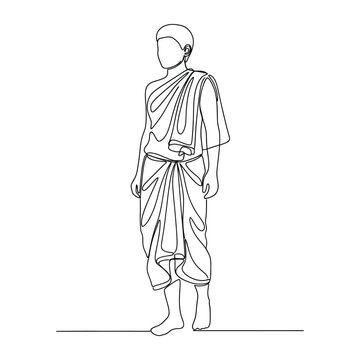 Continuous single line drawing of person in traditional dhoti attire showing cultural clothing silhouette for ethnic fashion themes