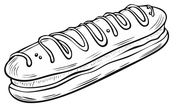 Eclair Pastry Illustration with Cream and Chocolate Drizzle Sweet Treat Drawing
