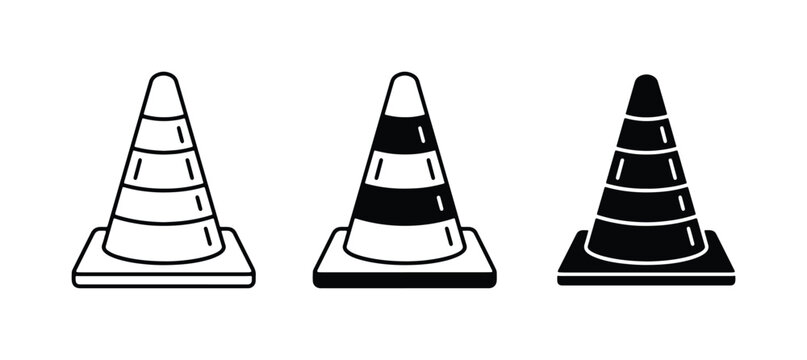 Traffic Cones Set: Safety Warning, Construction Barrier, Roadwork Icons