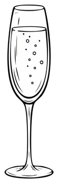 Champagne glass illustration with bubbles in a stemware cup, sparkling drink