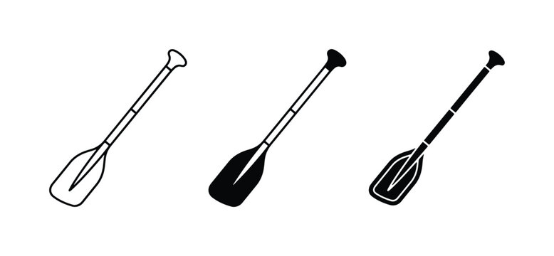 Paddle Icons Set, Water Sports Equipment, Rowing Oar Vector Graphics