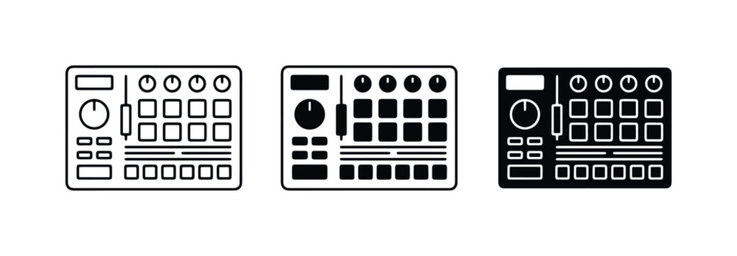 DJ Controller, Music Production Pad, Beat Maker, Electronic Music Equipment Icons
