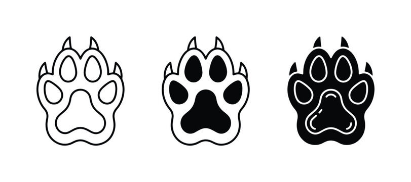 Animal Paw Prints Vector Icons, Wild Creature Tracks, Set of 3 Designs