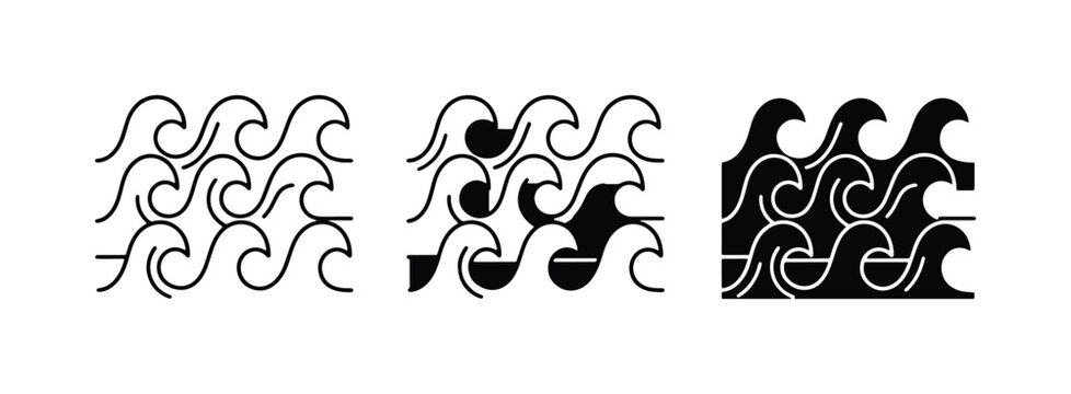 Stylized Wave Patterns, Ocean Swells, Nautical Borders, Seamless Vector Designs