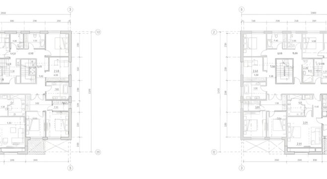 Two technical architectural drawings of a house floor plan layout