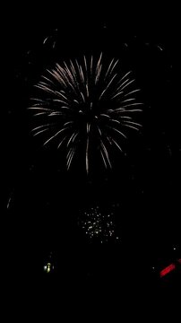 Colorful festive fireworks explode against the black sky. The sky lights up with fireworks. High quality 4k footage.	