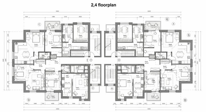 Detailed 24 floor plan with rooms and measurements