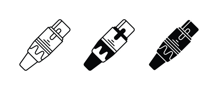 Audio Connector Icons, XLR Plug Set, Microphone Cable Connectors, Black and White Vector Graphics