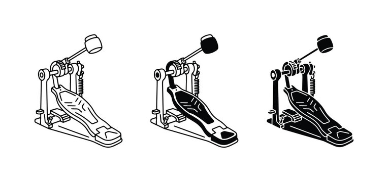 Bass Drum Pedal Icons, Music Equipment Vector Graphics, Percussion Instrument Controls