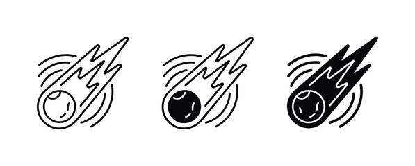 Meteorite Icon Set, Falling Space Rock Vector Graphics, Cosmic Event Symbols © Mahabubur