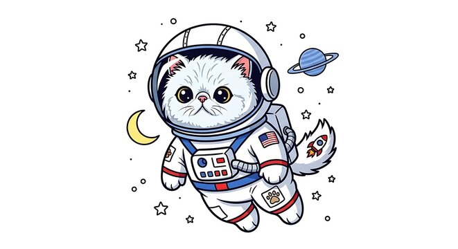 Cute cat astronaut in space suit.