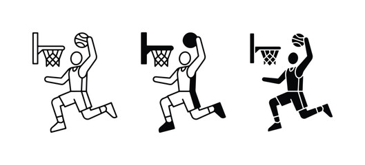 Basketball Dunk Icons, Sports Player Silhouette, Action Graphic © Mahabubur