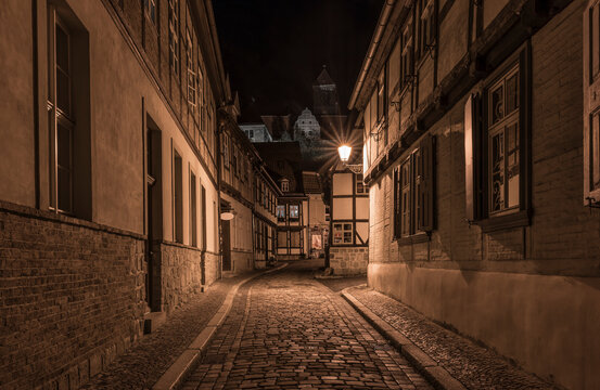 Historic city of Qedlinburg at night