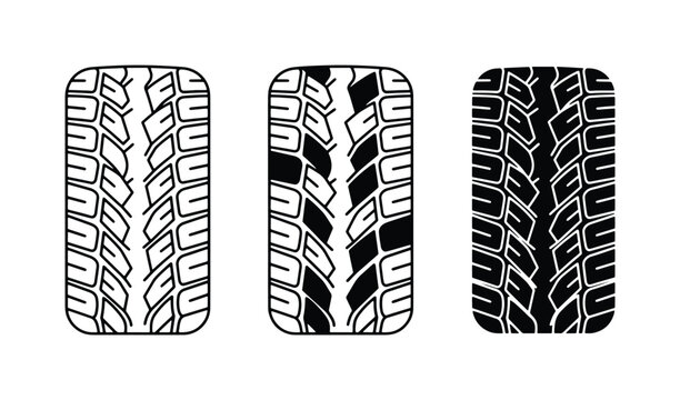 Tire Tread Vector Icons, Rubber Wheel Patterns, Automotive Grip Design Elements