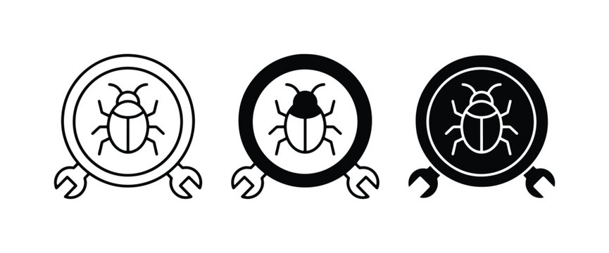 Bug Icon Set, Software Debugging Tools, Technical Support Symbols, Vector Graphics