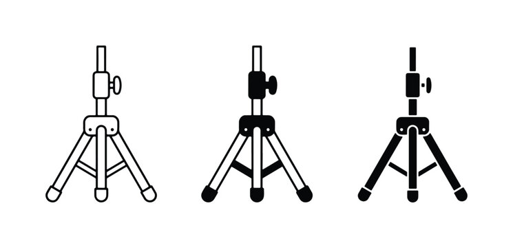 Tripod Icons, Camera Mount Stands, Photography Equipment Vector Set