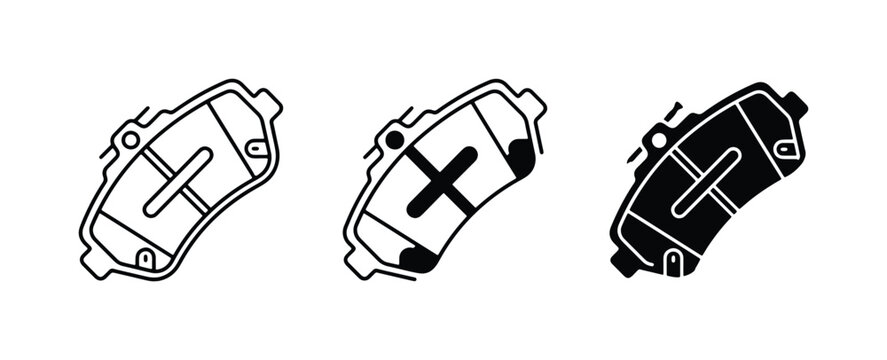 Car Brake Pad Icons, Vector Set: Automotive Part Symbols, Mechanical Components, Vehicle Maintenance