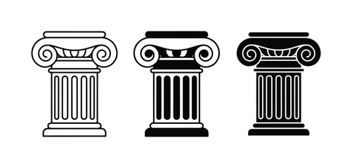 Fototapeta premium Ionic Column Set, Ancient Architecture Elements, Classical Pillar Icons, Greek Roman Design
