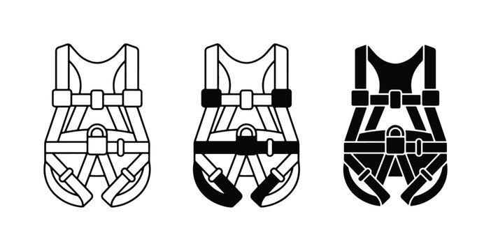 Safety Harness Icons, Fall Protection Gear Vector Set, Climbing Equipment Illustrations