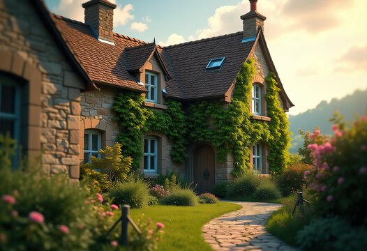 Charming Stone Cottage with Ivy Clad Facade Nestled in Majestic Countryside