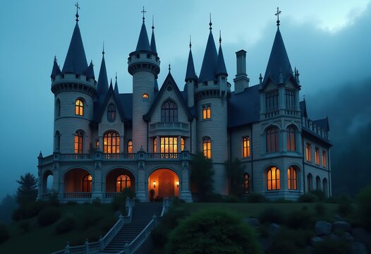 Gothic Revival Mansion Spires Pointed Arches Dramatic Elegance Medieval Charm