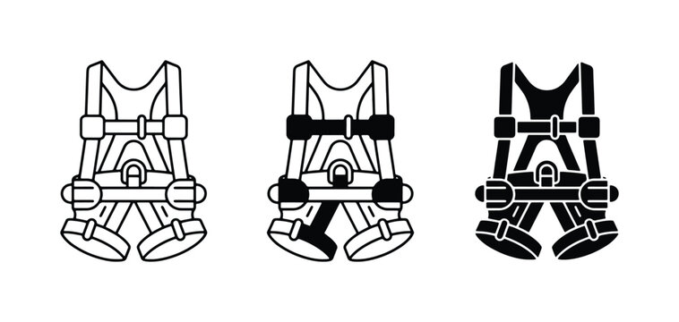 Safety Harness Icons: Fall Protection Gear, Personal Protective Equipment, Industrial Safety Equipment