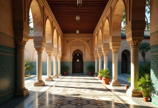 Moorish Palace Extravaganza Horseshoe Arches Mosaic Tiles Vibrant Details Cultural Richness