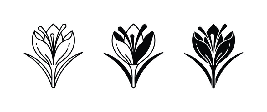 Saffron Flower Icons: Minimalist Line Art & Silhouette Designs for Branding
