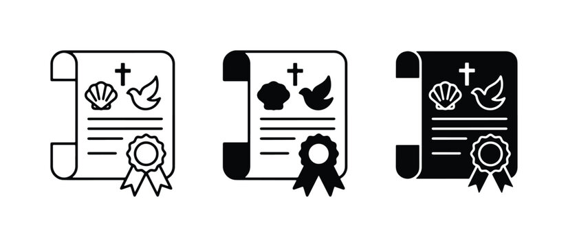 70 Baptism Certificate Icons, Religious Document Seals, Christian Faith Symbols, Baptismal Record Vector Set 100