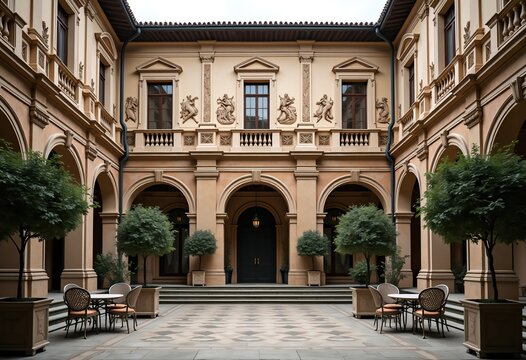 Opulent Renaissance Palazzo Courtyard Rusticated Design Stone Base Elegant Architecture Historical Grandeur