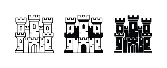 Castle Icons Set: Medieval Fortress, Royal Palace, Historic Landmark Vector Graphics © Mahir
