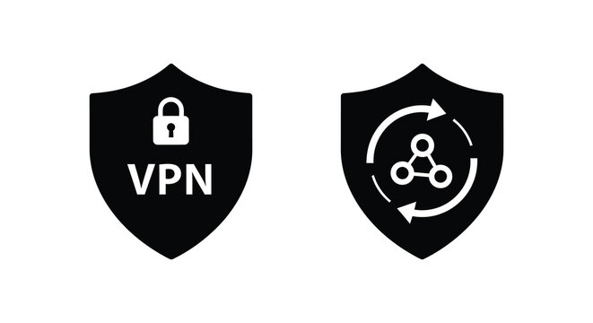 vpn security shield icon and network connection symbol silhouette