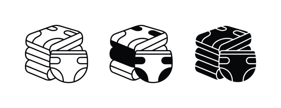 Baby Diaper and Folded Clothes Icon Set, Newborn Essentials, Laundry Care