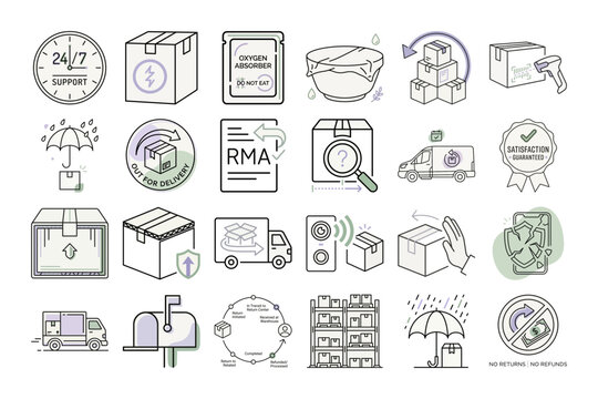 Delivery Icon Set Outline or Ecommerce Logistics Icon Pack