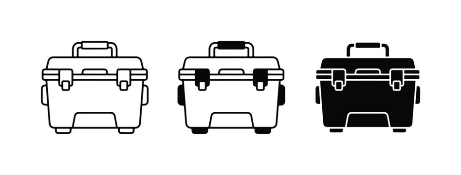 Cooler Box Icons, Portable Ice Chest Vector Graphics, Outdoor Gear Set