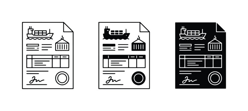 Shipping Document Icons, Cargo Bill of Lading Vector Set, Logistics Contract Icons