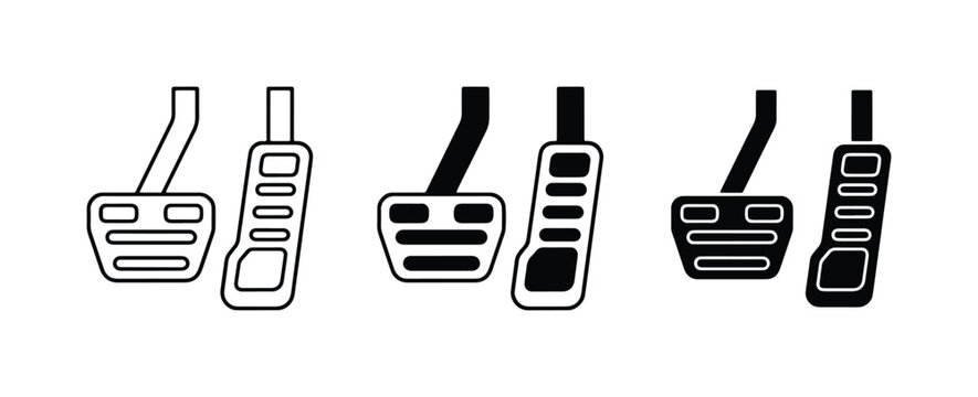 Car Pedals Vector Icons: Brake, Accelerator, Clutch. Automotive Controls Set