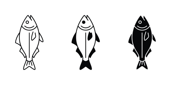 Fish Icons Set: Outline, Silhouette, and Filled Styles for Seafood and Aquatic Themes