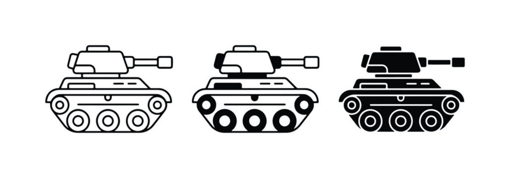 Military Tank Icons, Set of 3, Vector Graphics for War and Defense Themes