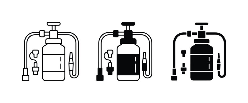 Garden Sprayer Icons: Pump Bottle, Hose, Nozzle Set. Pest Control, Watering Tools