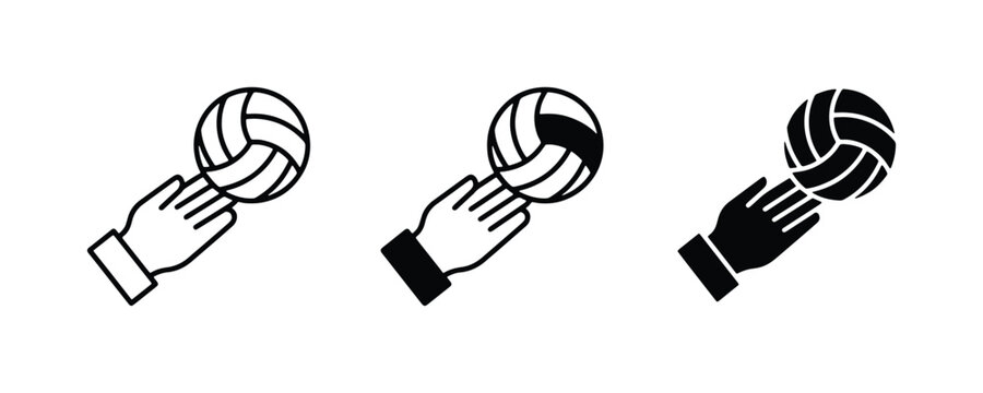 70 Volleyball Serve Icons, Sport Action Graphics, Athletic Hand and Ball Vector Set, Team Game Elements 100