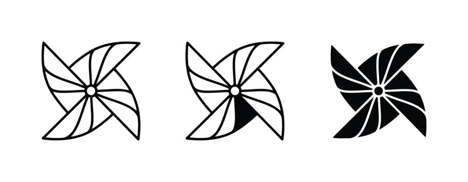 Pinwheel Icons, Simple Vector Graphics, Black and White Designs for Playful Concepts