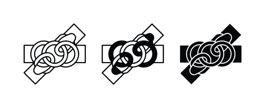 Celtic Knot Vector Icons, Interlocking Rings, Symbol Set, Black and White