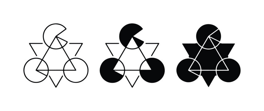 Geometric Abstract Icons, Minimalist Triangle Circles, Modern Design Elements