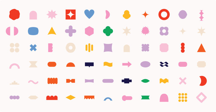 Collection of colorful abstract geometric shapes and icons with hand drawn various shapes abstract elem
