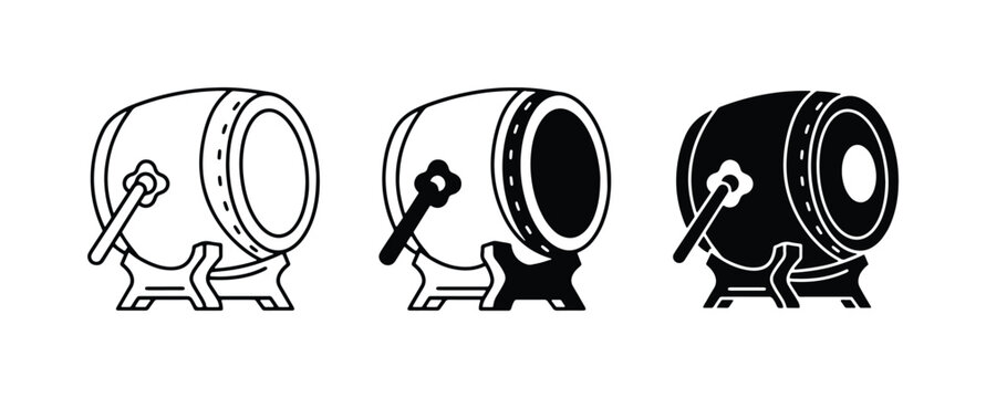 Bedug Drum Icons, Traditional Indonesian Musical Instrument Graphics, Percussion Vector Art